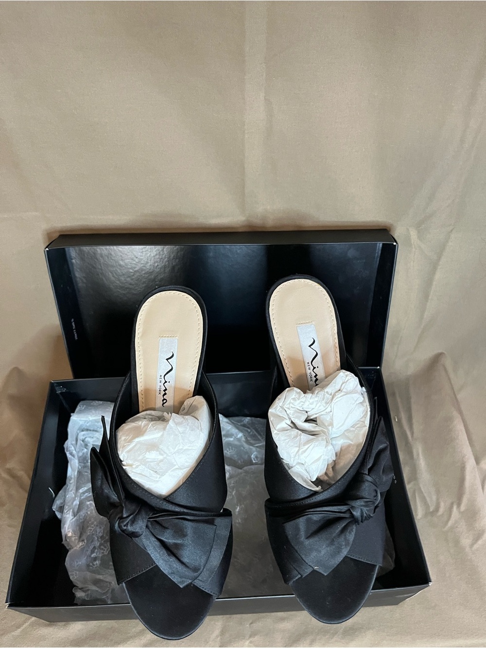 Nina Black Bow Slide Mules
